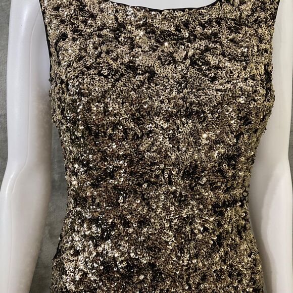 Zara Dress Woman's M  Black Gold Sequined Bodycon Low Back Dress Party Cocktail - Picture 3 of 13